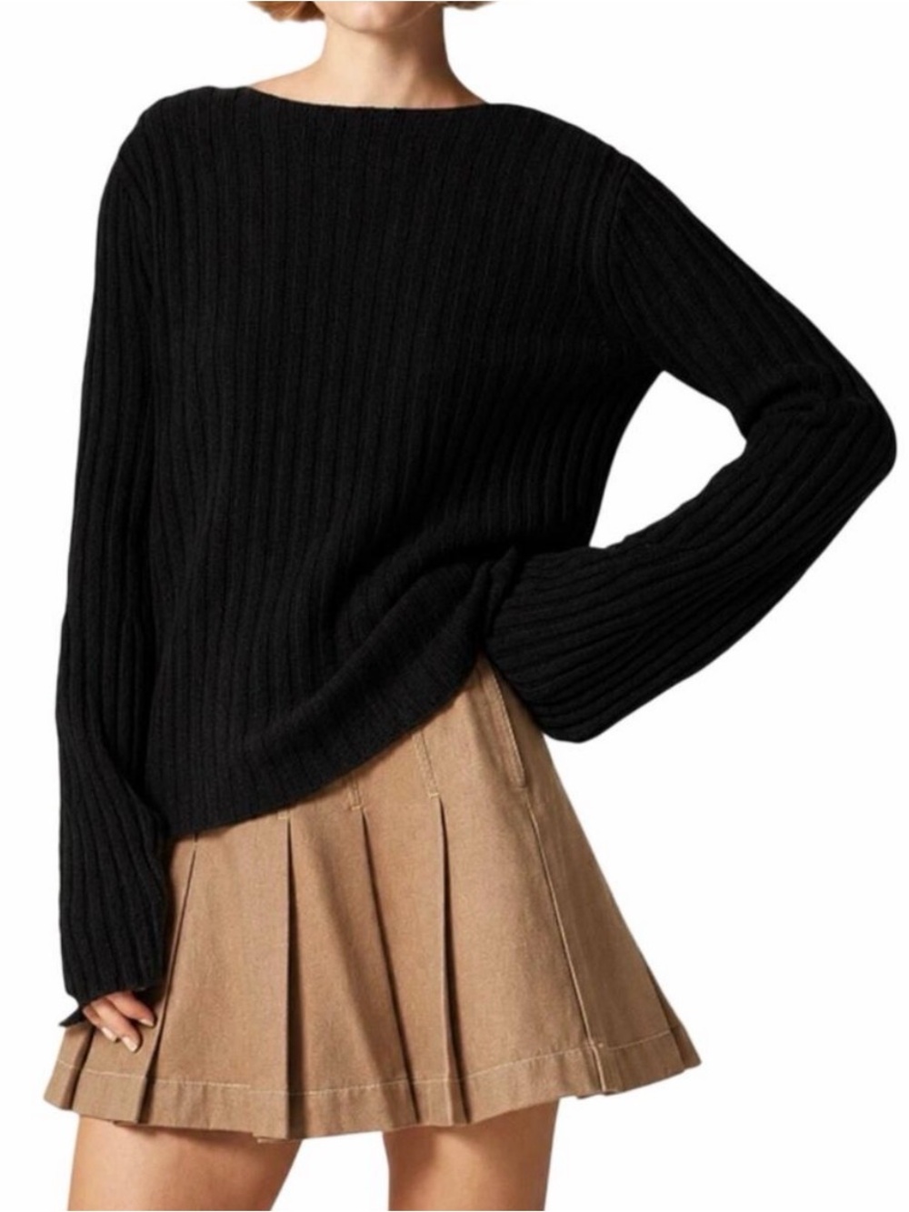 NWT $128 J.Crew Ribbed Boatneck Sweater in Vintage Wool Black Size Small